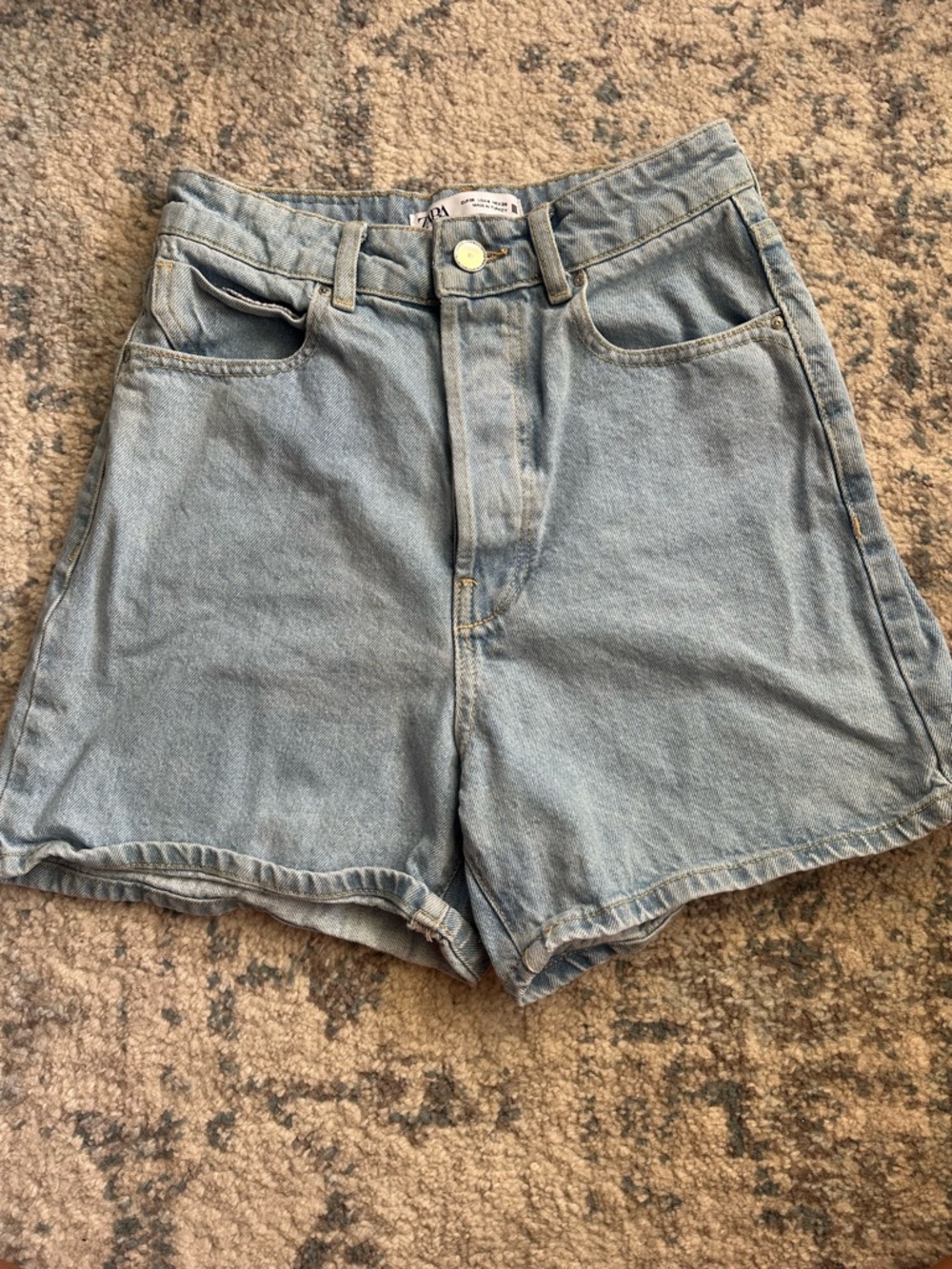 Zara Mom Button Fly High-Waist Light Blue Denim Shorts